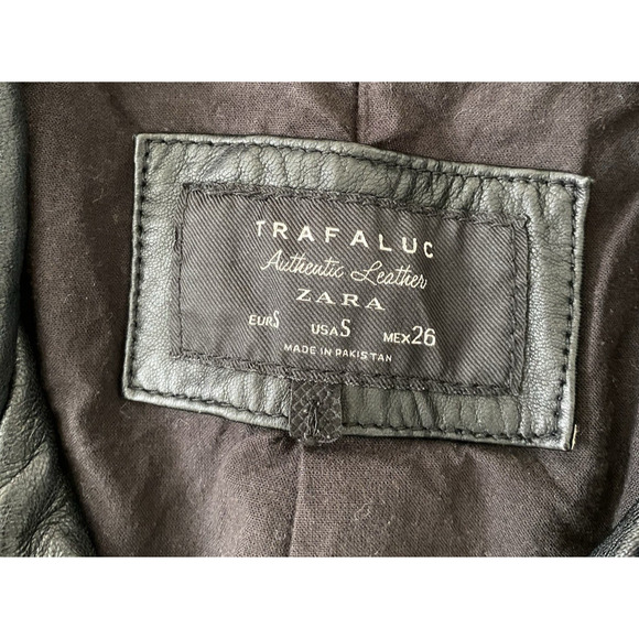 ZARA Trafaluc Authentic Leather Black Moto Biker Jacket S Retro Classic Cropped - Picture 7 of 16